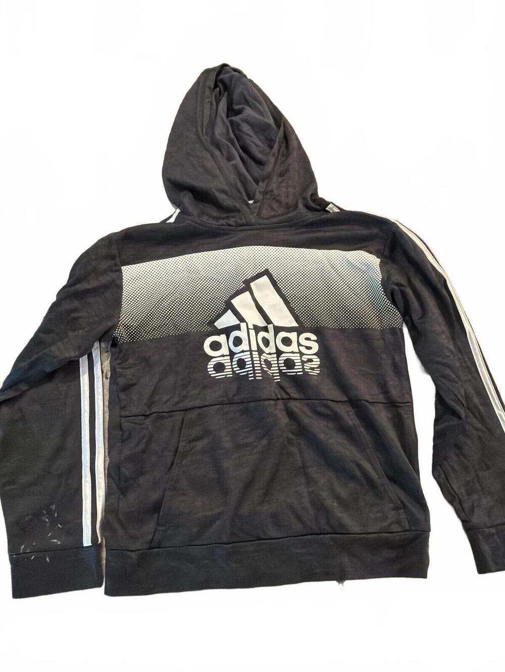 Adidas Boys Hoodie Black with White Stripes Medium